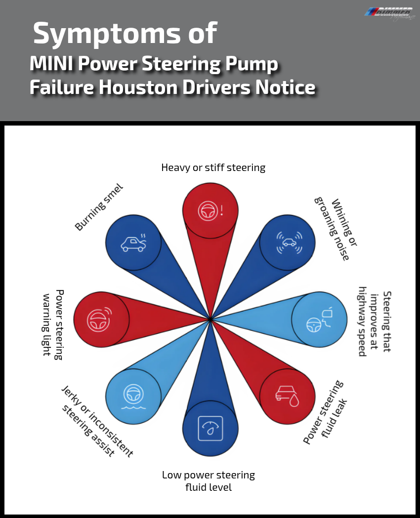 Symptoms of MINI Power Steering Pump Failure Houston Drivers Notice